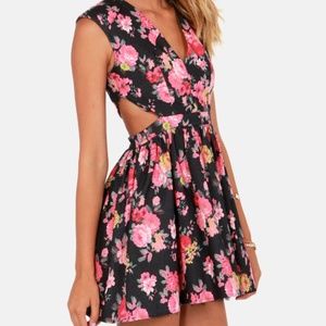 Lulu's Black Cutout Floral Print Dress